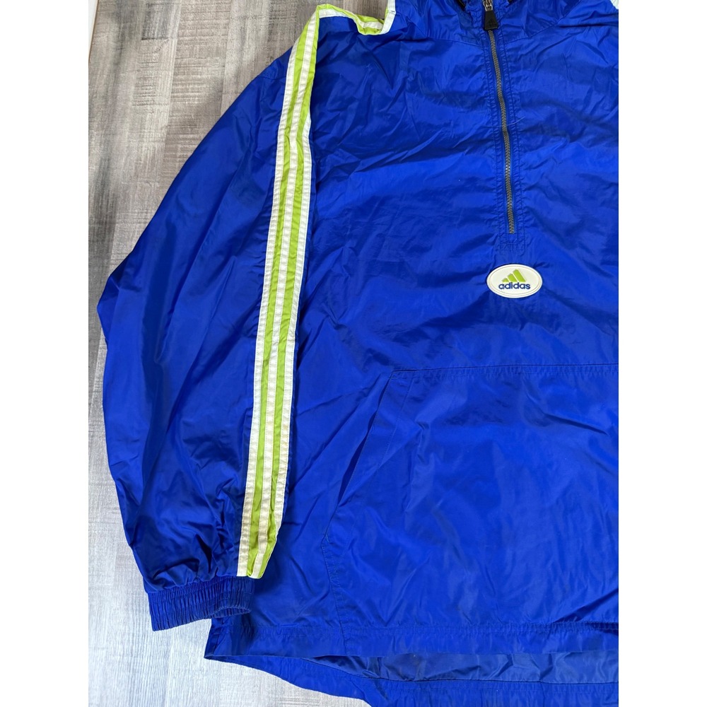 Vintage Adidas Windbreaker Pullover Jacket Blue Lime Green XXL 1/4 Zip Hooded - Picture 2 of 16